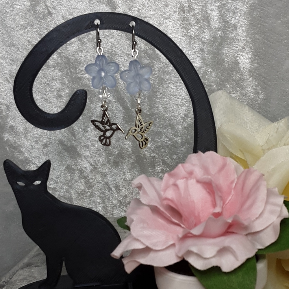 Handmade Flower Humming Bird Earrings - Picture 4 of 6